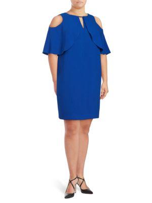London Times Plus Cold-shoulder Cape Dress