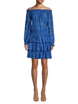 Michael Michael Kors Floral Off-the-shoulder Smocked Dress
