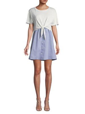 Design Lab Self-tie Striped Day Dress