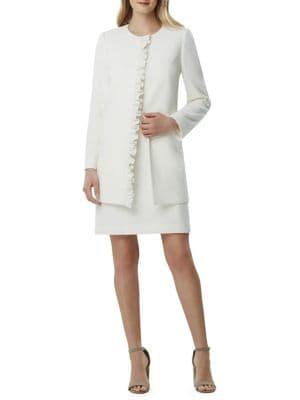 Tahari Arthur S. Levine Ruffle Front Topper Coat