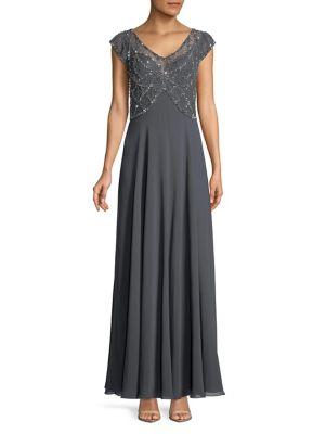 J Kara Cap-sleeve Beaded Dress