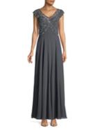 J Kara Cap-sleeve Beaded Dress