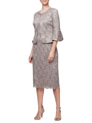 Alex Evenings Petite Two-piece Beaded Jacket & Shift Dress Set