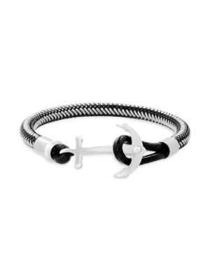 Lord & Taylor Two-tone Stainless Steel & Vegan Leather Anchor Bracelet