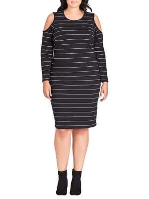 City Chic Plus Sweet Striped Cold Shoulder Dress
