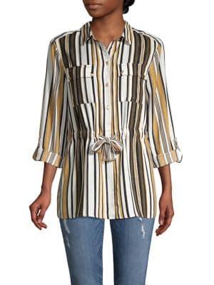 Jones New York Striped Drawstring Utility Shirt