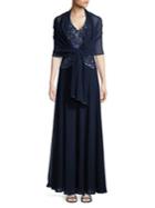 J Kara Petite Sleeveless Beaded Halter Gown