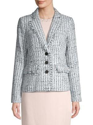 Karl Lagerfeld Paris Fringed Check Blazer