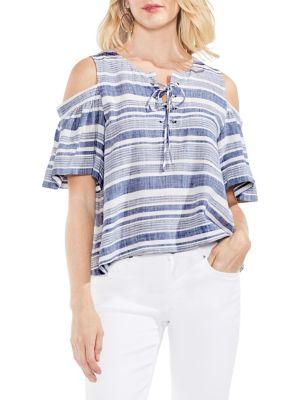 Vince Camuto Cold-shoulder Self-tie Stripe Top