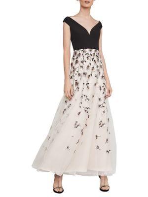 Bcbgmaxazria Sequin Floral Applique Gown