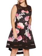 Quiz Curve Plus Floral-print Sweetheart Fit-and-flare Dress