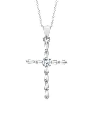 Lord & Taylor 925 Sterling Silver & Crystal Cross Pendant