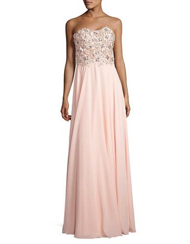 Glamour By Terani Couture Strapless Floral-embroidered Gown