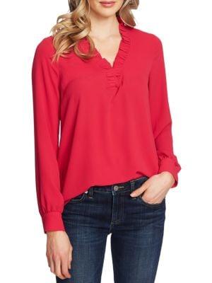 Cece By Cynthia Steffe Ruffled-trim Long-sleeve Blouse