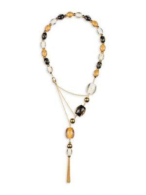 Gold And Honey Statement Asymmetrical Goldplated & Lucite Beaded Necklace
