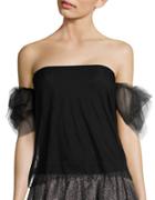 Necessary Objects Puff-sleeve Off-the-shoulder Tulle Top