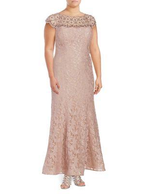 Xscape Plus Beaded Lace Gown