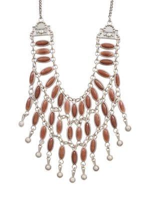Lucky Brand Silvertone Pink Stone Drama Collar Necklace