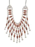 Lucky Brand Silvertone Pink Stone Drama Collar Necklace