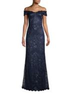 Tadashi Shoji Sequined & Embroidered Off-the-shoulder Gown