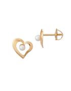 Lord & Taylor 2mm Freshwater Pearl And 14k Yellow Gold Heart Stud Earrings