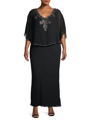 J Kara Plus Long Capelet Dress