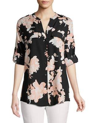 Calvin Klein Floral Rolled Sleeve Top