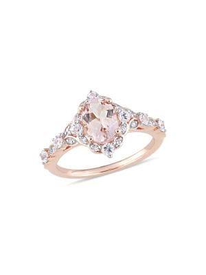 Sonatina 14k Rose Gold, White Sapphire & Diamond Accent Halo Vintage Ring