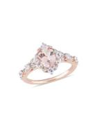 Sonatina 14k Rose Gold, White Sapphire & Diamond Accent Halo Vintage Ring