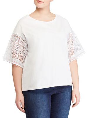Lauren Ralph Lauren Plus Lace Bell-sleeve Top