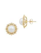 Lord & Taylor Freshwater Pearl, Diamond And 14k Yellow Gold Stud Earrings