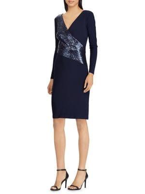 Lauren Ralph Lauren Petite Sequined-panel Jersey Sheath Dress