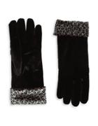 Cejon Velvet Animal Print-trimmed Gloves