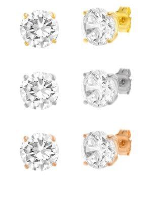 Lord & Taylor Three-piece 925 Sterling Silver & Crystal Round Stud Earrings