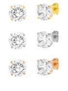 Lord & Taylor Three-piece 925 Sterling Silver & Crystal Round Stud Earrings
