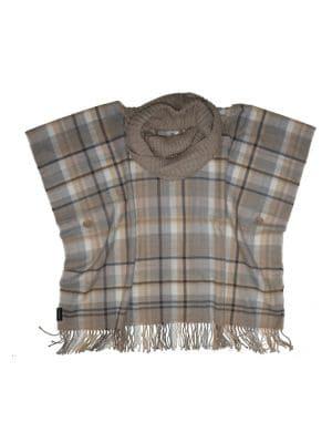 Fraas Checkered Knit Collared Poncho
