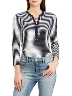 Lauren Ralph Lauren Striped Lace-up Slim-fit Top