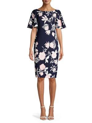 Eliza J Flutter-sleeve Floral Bodycon Dress