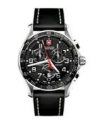 Victorinox Swiss Army Chrono Classic Xls Stainless Steel & Leather Chronograph Strap Watch