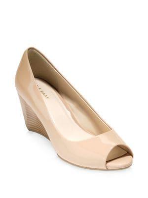 Cole Haan Sadie Patent Leather Open Toe Wedge Pumps