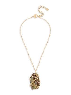 Robert Lee Morris Goldtone Wire-wrapped Abalone Stone Pendant Necklace
