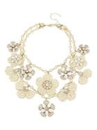 Miriam Haskell Vintage Pearl White Flower Crystal And Faux Pearl Drama Bib Necklace