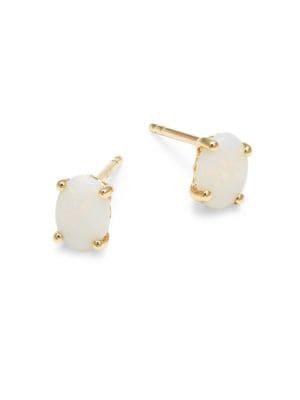 Lord & Taylor 14k Yellow Gold And Opal Stud Earrings