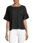 Two By Vince Camuto Floral Ruffle-sleeve Blouse