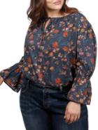 Lucky Brand Plus Floral-print Peasant-sleeve Top