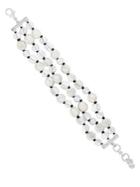 Lucky Brand April Chase Pearl And Crystal Coin Bracelet