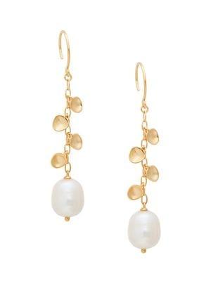 Nadri Venice Goldtone & 12.7mm Freshwater Pearl Linear Earrings