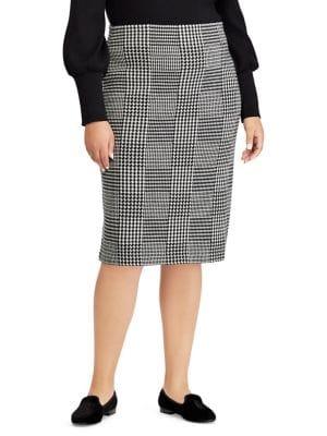 Lauren Ralph Lauren Plus Plus Size Glen Plaid Wool Pencil Skirt