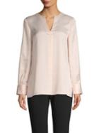 Halston Pleated Front Long-sleeve Blouse