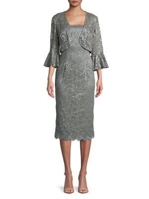 Alex Evenings Two-piece Bell-sleeve Jacket And Lace Sheath Dress